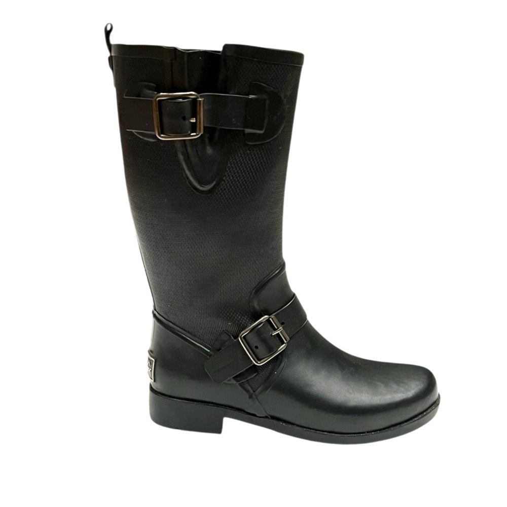Kenneth Cole Moto Electric Rain Boots Unisex Black Women 8 men 7 corporate goth
